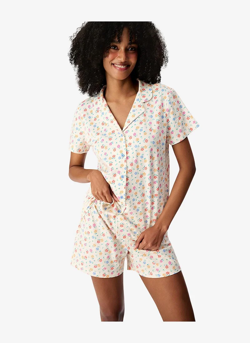 بنتي Women Floral Whisper Short Sleeve Shirt Shorts Multicolour Set