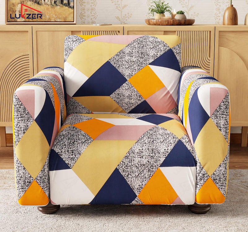 Lukzer 5 Seater Multicolor Design Universal Sofa Cover 3+1+1 Seater | 360° Fully Covered Anti-Slip Washable Couch Cover Protecter | 140 GSM Stretch Fit Polyester + Spandex Slipcover (SC-044-05) - Image 4