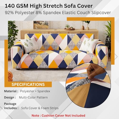 Lukzer 5 Seater Multicolor Design Universal Sofa Cover 3+1+1 Seater | 360° Fully Covered Anti-Slip Washable Couch Cover Protecter | 140 GSM Stretch Fit Polyester + Spandex Slipcover (SC-044-05) - Image 5
