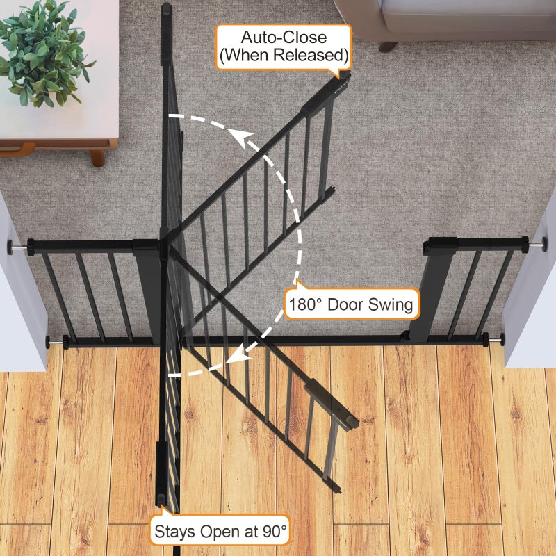 Cumbor 29.7-46" Baby Gate for Stairs, Mom's Choice Awards Winner-Auto Close Dog Gate for The House, Gifts for Mom, Easy Install Pressure Mounted Pet Gates for Doorways, Black - Image 3