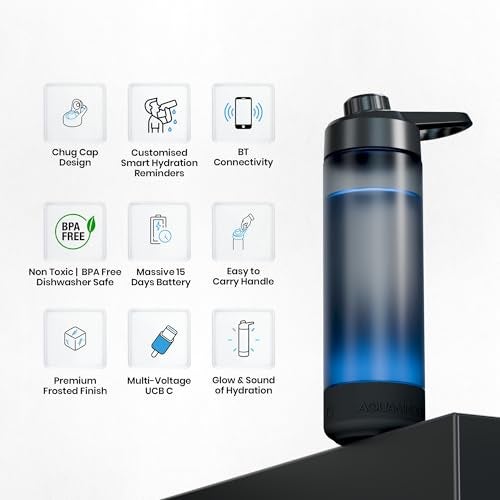 Aquaminder Smart Water Bottle with Personalised Hydration Reminder for Adult & kids with Easy Grip, Glows & Beep Feature Frosted Water Bottle 770 m, Perfect for Gift, Gym, Daily Use (Volga with App) - Image 3