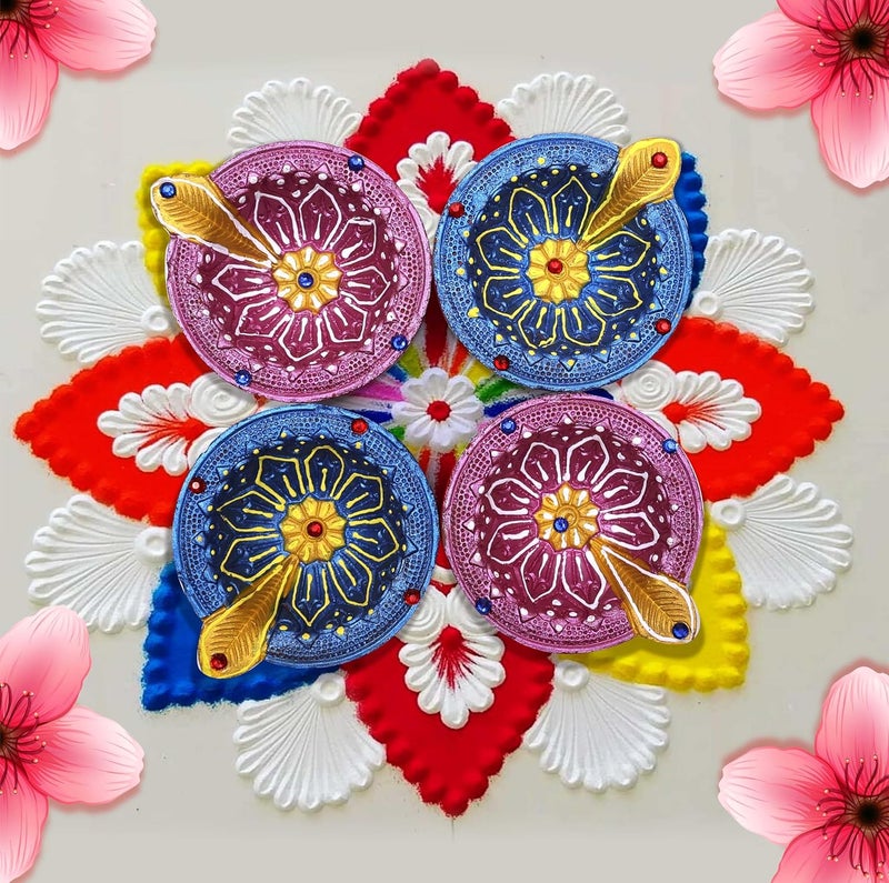 Pure Source India Decorative Terracotta Handmade Design Diya Suitable for Diwali Festive Occasion PoojaMandirTemple 3 X 35 X 1 INCH Multicolour 12 PCS - Image 1