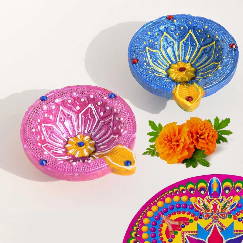 Pure Source India Decorative Terracotta Handmade Design Diya Suitable for Diwali Festive Occasion PoojaMandirTemple 3 X 35 X 1 INCH Multicolour 12 PCS - Image 4