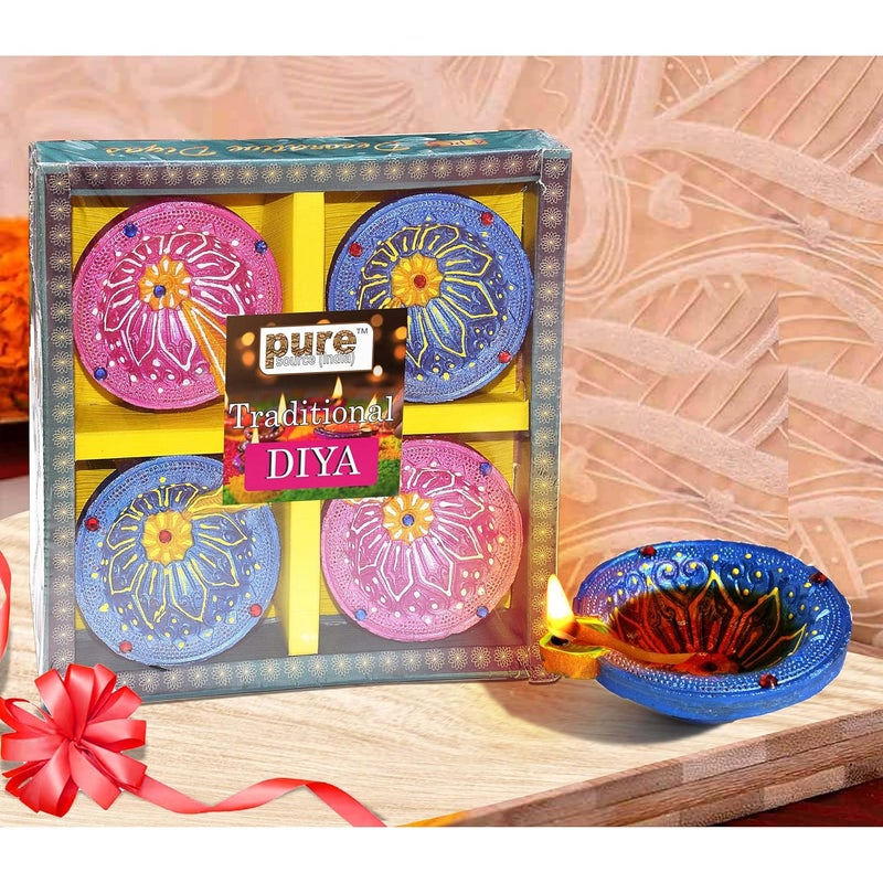 Pure Source India Decorative Terracotta Handmade Design Diya Suitable for Diwali Festive Occasion PoojaMandirTemple 3 X 35 X 1 INCH Multicolour 12 PCS - Image 2