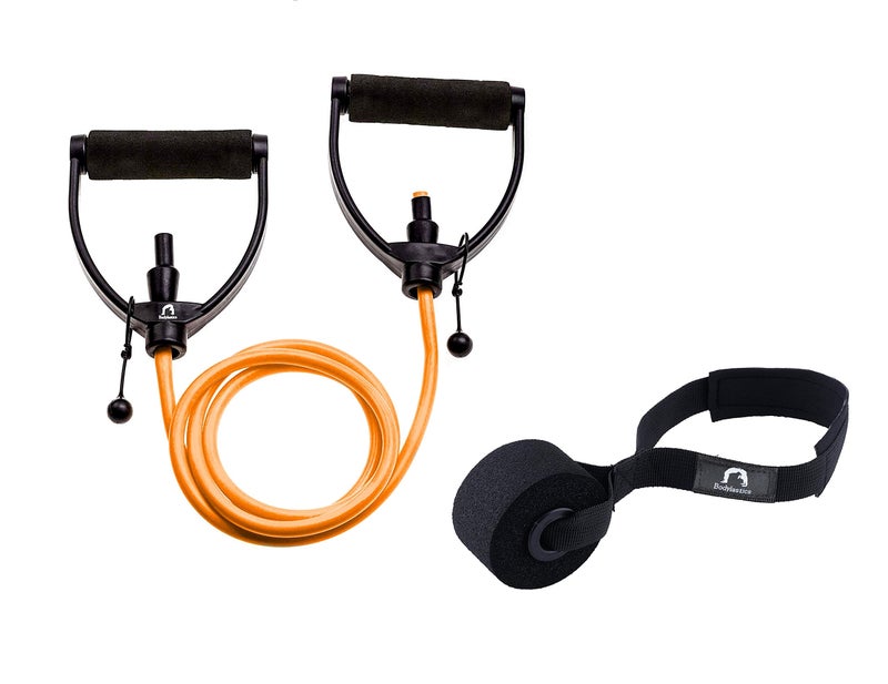 Bodylastics Resistance Tube with Adjustable Length, Non-Slip Handles, High Density Door Anchor for Strength Training (Orange - 50 LBS)(Material: Natural Rubber ; Silicone) - Image 1