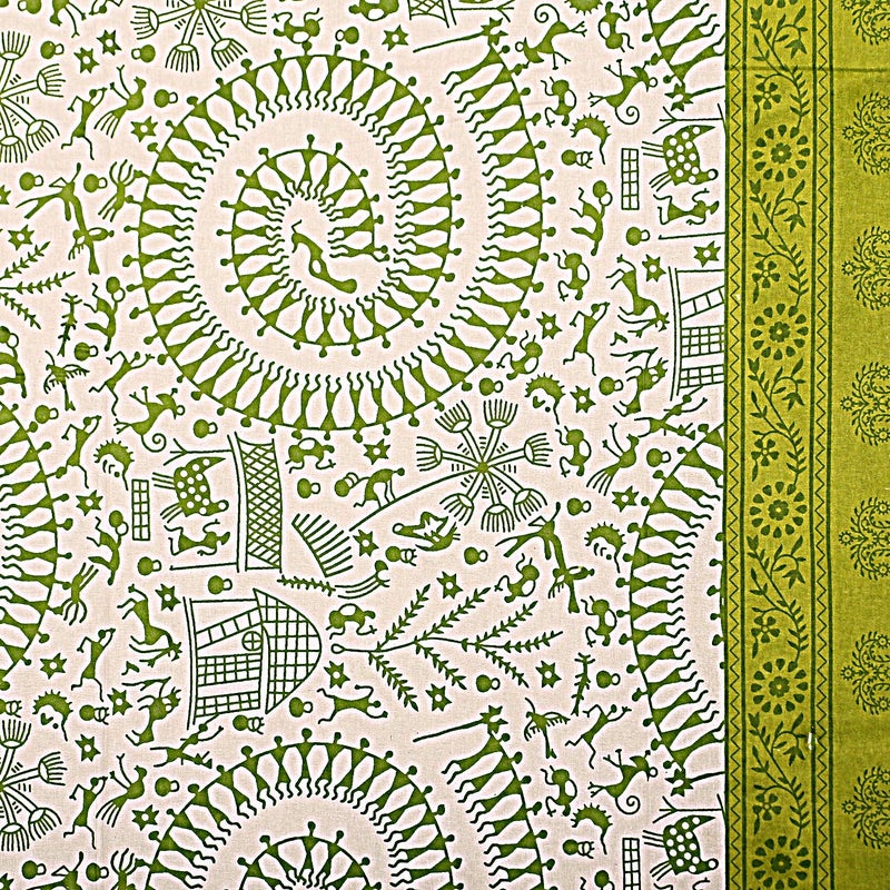 BedZone 180 TC Cotton Rajasthani Jaipuri Traditional Single Bed Sheet with One Pillow Cover Green - Image 3