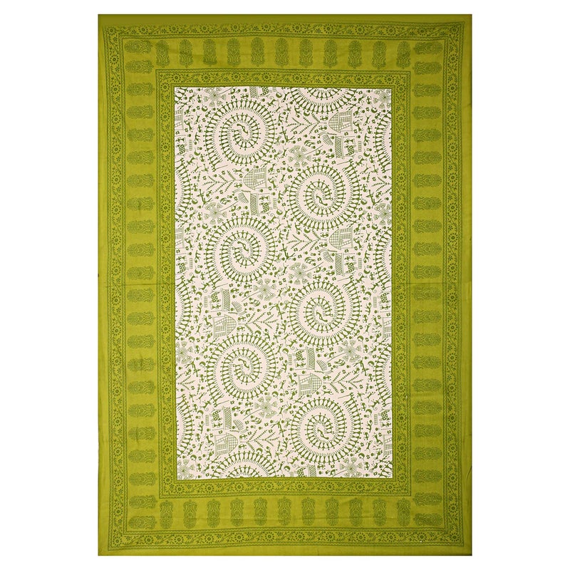 BedZone 180 TC Cotton Rajasthani Jaipuri Traditional Single Bed Sheet with One Pillow Cover Green - Image 2