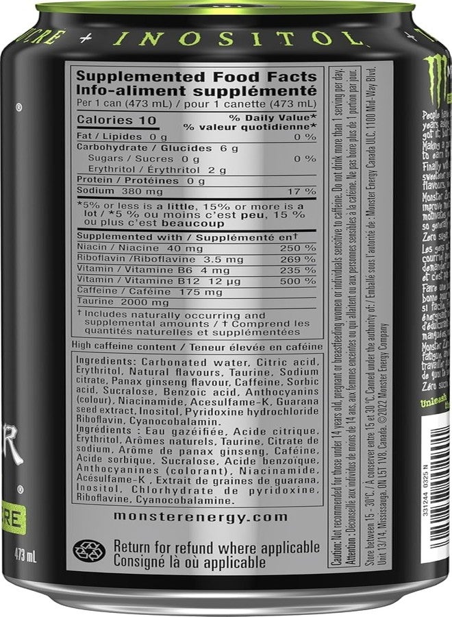 Monster Energy Drink Zero Sugar Original Flavour DECADENT Each 500ml X Pack Of 4 (Product Of USA) - Image 3