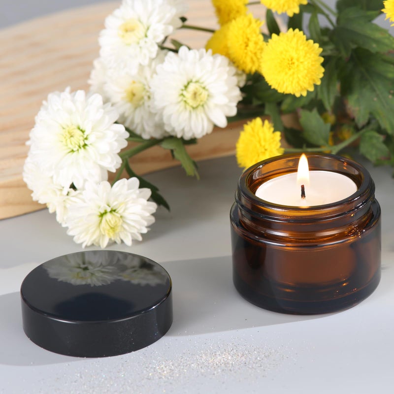 Over News OverNews 2oz Amber Glass Jar Travel Size, 4PCS Empty Cosmetic Lotion Container with Black Lid & Spatula, Small Mini Jar for Beauty - Image 5