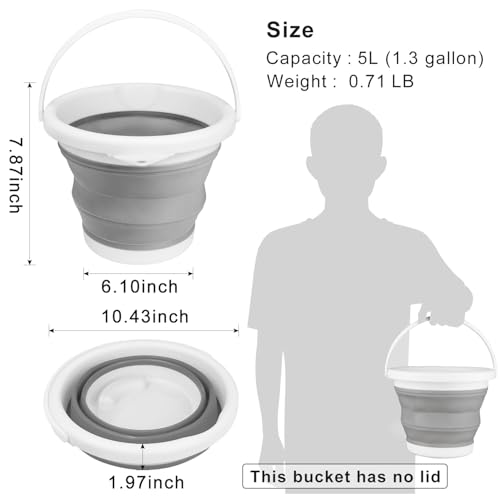 BIDFUL Collapsible Mop Bucket and Ice Bucket-5L(1.3 Gallon) Household Cleaning Silicone Dust Mops Bucket with no Wringer Set,Portable Bathroom Cleaning Supplies Bucket for Cleaning Caddy Spin Mops for Floor - Image 2