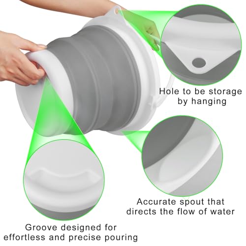 BIDFUL Collapsible Mop Bucket and Ice Bucket-5L(1.3 Gallon) Household Cleaning Silicone Dust Mops Bucket with no Wringer Set,Portable Bathroom Cleaning Supplies Bucket for Cleaning Caddy Spin Mops for Floor - Image 5