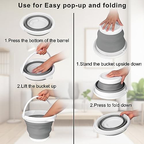 BIDFUL Collapsible Mop Bucket and Ice Bucket-5L(1.3 Gallon) Household Cleaning Silicone Dust Mops Bucket with no Wringer Set,Portable Bathroom Cleaning Supplies Bucket for Cleaning Caddy Spin Mops for Floor - Image 3