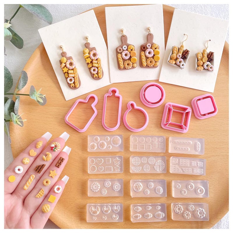 KEOKER Dessert & Bread Polymer Clay Molds & Charcuterie Boards Clay Cutters, Clay Silicone Molds, 6 Shapes Polymer Clay Cutters, 12pcs Earring Molds for Polymer Clay, Polymer Clay Molds for Jewelry - Image 1