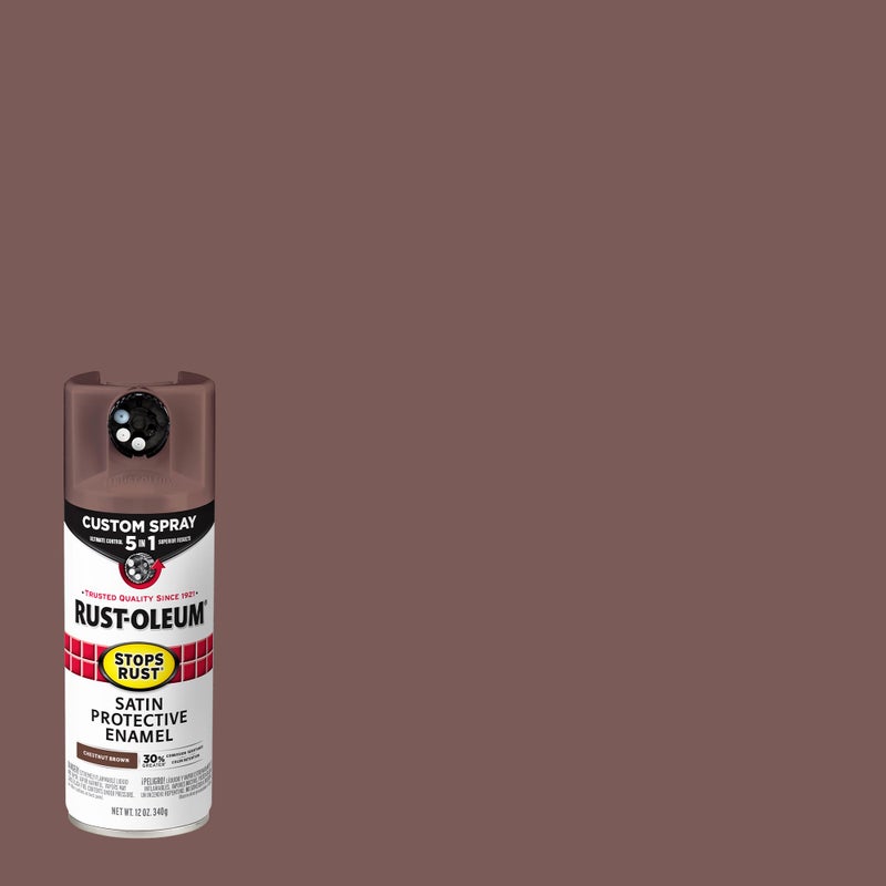 RUST-OLEUM رش أويلوم 376877 يوقف الصدأ رذاذ مخصص 5 في 1، 12 أونصة، بني كستنائي ساتان - Image 2