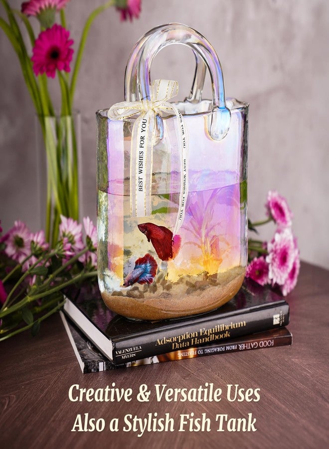 ان اي هوم مزهرية زجاجية متقزحة الألوان من NiHome، متعددة الاستخدامات كحامل للزهور أو حوض سمك، قطعة ديكور مميزة للمنزل، وحفلات الزفاف، وأعياد الميلاد، بمقبض سميك متين وفيونكة أنيقة من شريط حريري. - Image 4