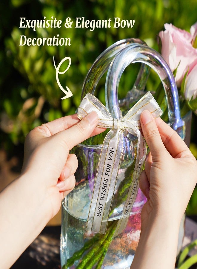 ان اي هوم مزهرية زجاجية متقزحة الألوان من NiHome، متعددة الاستخدامات كحامل للزهور أو حوض سمك، قطعة ديكور مميزة للمنزل، وحفلات الزفاف، وأعياد الميلاد، بمقبض سميك متين وفيونكة أنيقة من شريط حريري. - Image 3