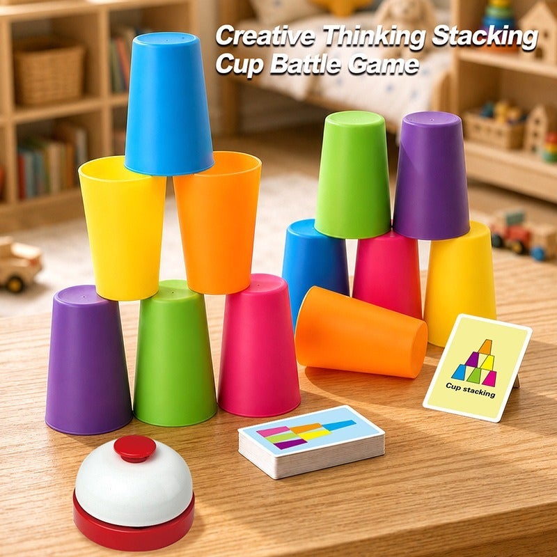 Speed Stacking Cups Battle Game for Kids - 2/4 Player with Cards & Bell - Image 1