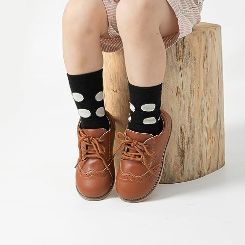 Meckior Toddler Boys Girls Black Dress Shoes Little Kid Oxford Shoes Wedding Church Dress Shoes PU Leather Lace Up School Uniform Loafer Flats - Image 4