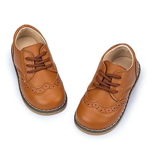 Meckior Toddler Boys Girls Black Dress Shoes Little Kid Oxford Shoes Wedding Church Dress Shoes PU Leather Lace Up School Uniform Loafer Flats - Image 1