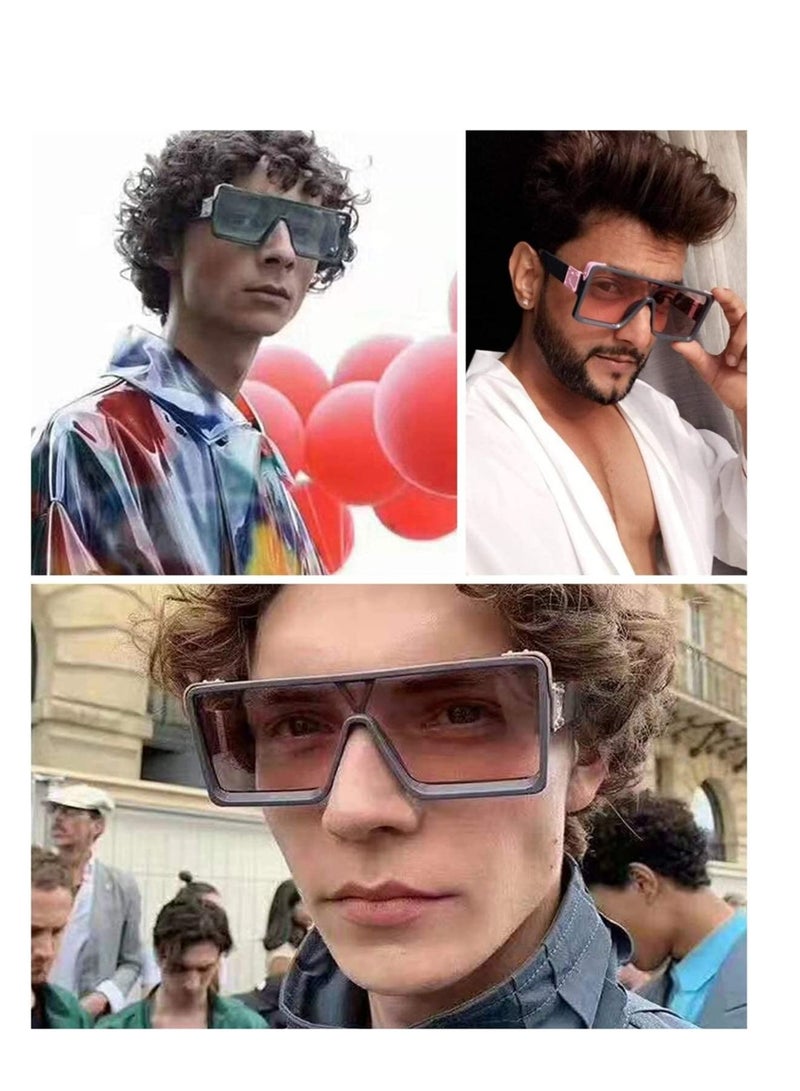 SYOSI One Piece Square Sunglasses Women Men Metal Oversized Square Sunglasses Flat Top Shield Sunglasses One Piece Frameless Stylish Sunglasses for Women Men - Image 4