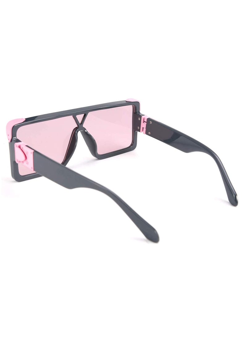 SYOSI One Piece Square Sunglasses Women Men Metal Oversized Square Sunglasses Flat Top Shield Sunglasses One Piece Frameless Stylish Sunglasses for Women Men - Image 5