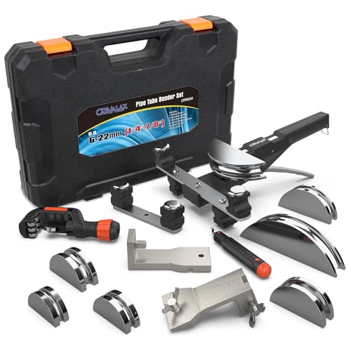 CARVALAX CAVALAX Aluminum Pipe Tube Bender Set with 7 Electroplated Bender Heads, for 1/4” to 7/8” O.D, 90° Ratcheting Tubing Bender w/Reverse Bending Adapters, for HVAC, Air Conditioning, and Heating Repair - Image 1