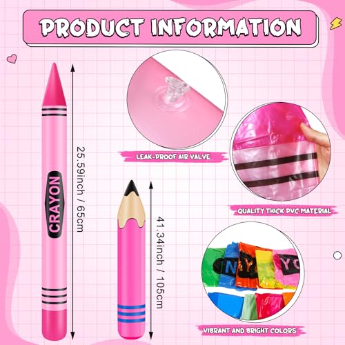 Glimin 10 Pcs Inflatable Crayons Large Blow up Crayons Set Jumbo Crayon Balloons Crayon Inflatable Pencil for Birthday Photo Prop Party Favor Decor 5 Colors - Image 5