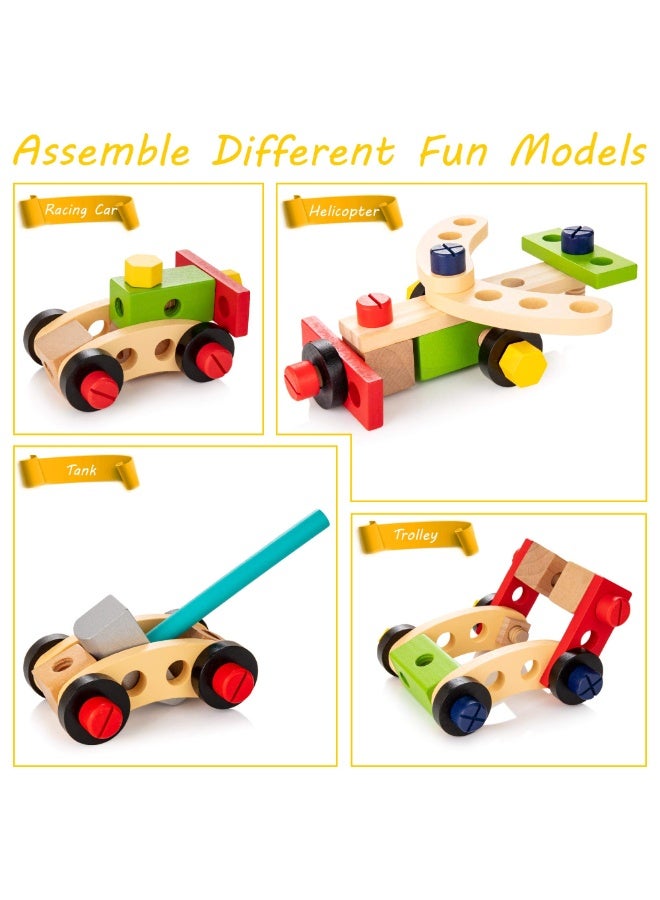 general Tool Kit for Kids, Wooden Tool Box with Building Toy Set Creative DIY Educational Construction - Image 4