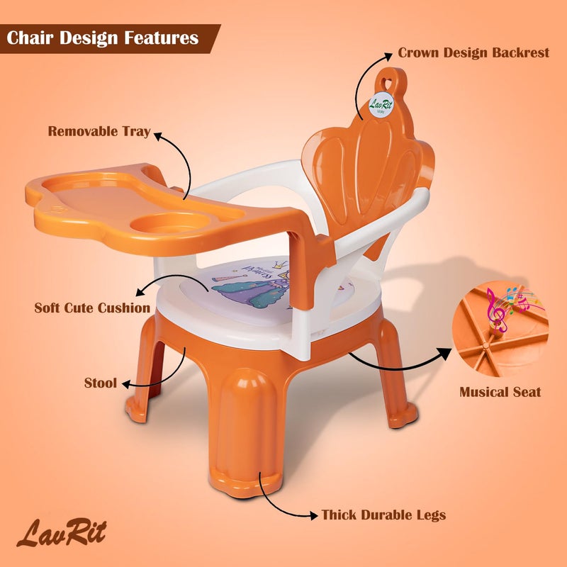LavRit Plastic Baby Feeding Chair, with Tray Chair/Booster Plastic Chair for Kids/Feeding Chair for Kids,Portable Eating/Safe Chair(1-3 Years)/Upto 20 Kgs (Orange/White) - Image 3