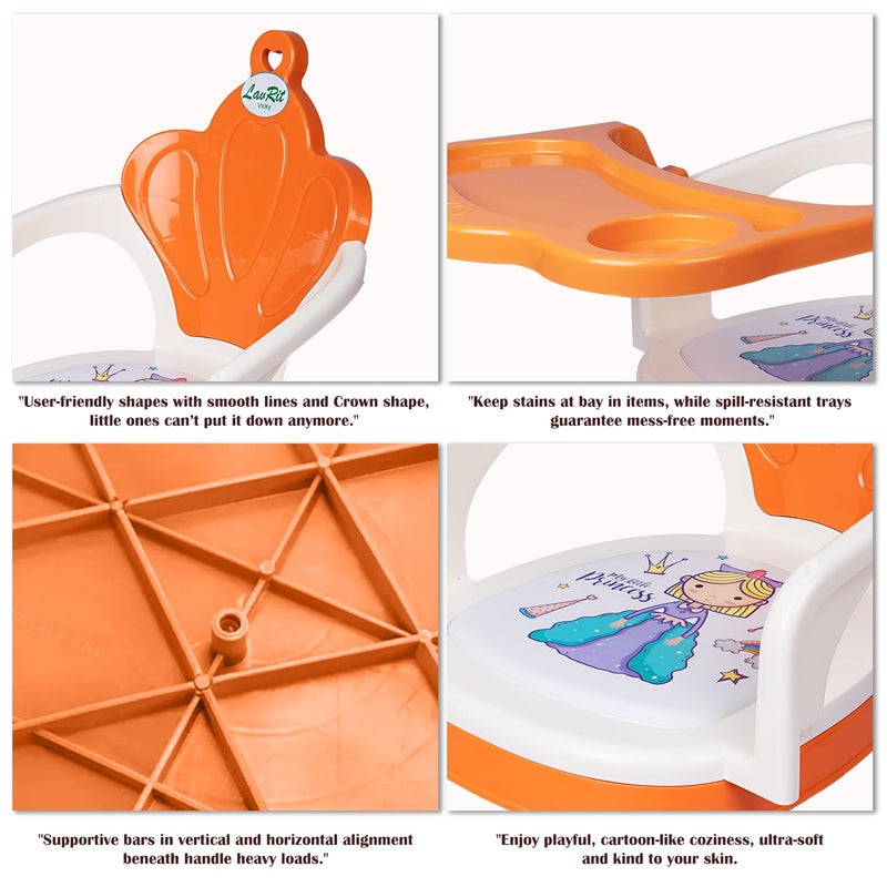 LavRit Plastic Baby Feeding Chair, with Tray Chair/Booster Plastic Chair for Kids/Feeding Chair for Kids,Portable Eating/Safe Chair(1-3 Years)/Upto 20 Kgs (Orange/White) - Image 2