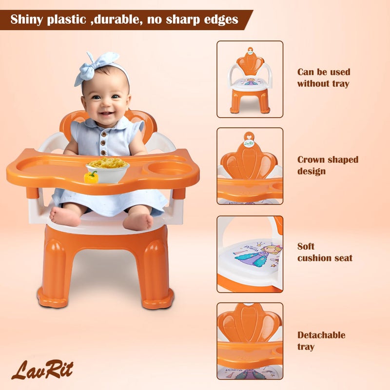 LavRit Plastic Baby Feeding Chair, with Tray Chair/Booster Plastic Chair for Kids/Feeding Chair for Kids,Portable Eating/Safe Chair(1-3 Years)/Upto 20 Kgs (Orange/White) - Image 4
