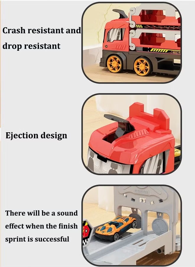 Beauenty Folding truck children's toy set Truck race track kids toys Folding and transforming toy truck Sliding track car parking lot toys Foldable 3-layer rail truck Storage racing toy set With 8 race cars - Image 4
