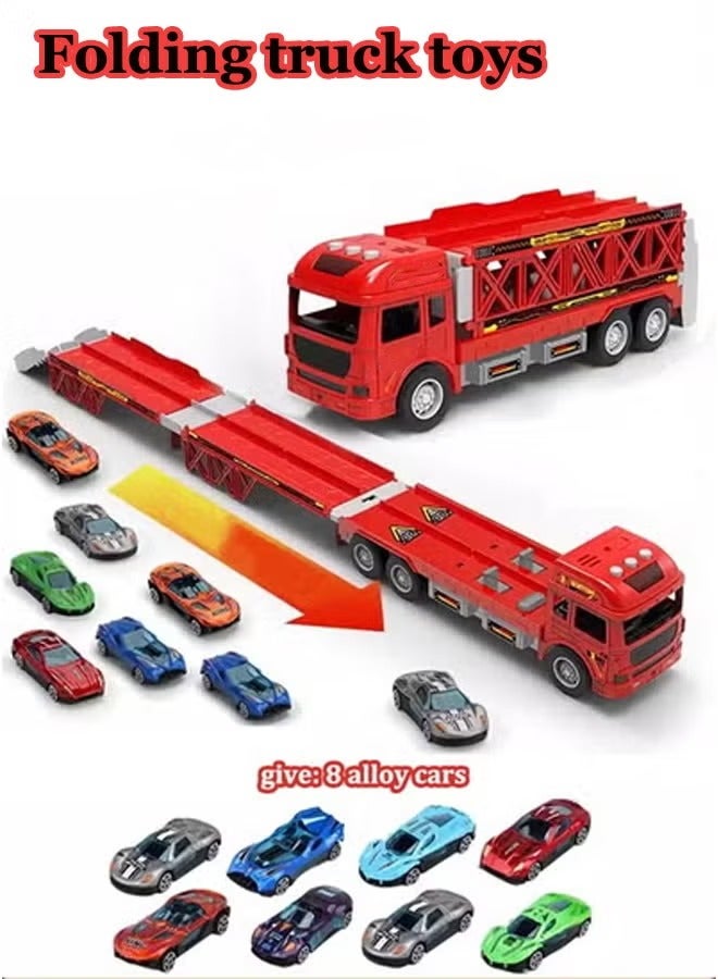 Beauenty Folding truck children's toy set Truck race track kids toys Folding and transforming toy truck Sliding track car parking lot toys Foldable 3-layer rail truck Storage racing toy set With 8 race cars - Image 2