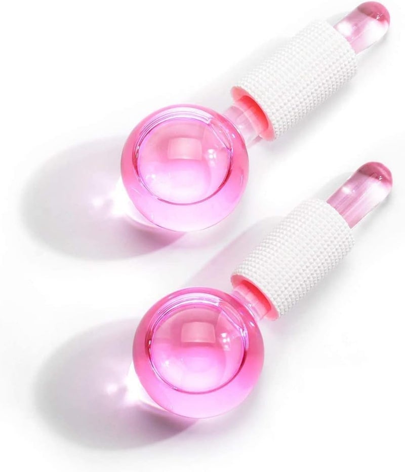 MARK STORE Ice Roller Globe, 2 Pcs Ice globe Massager, Facial Roller Cold Skin Massager, Safe and Durable, Non Slip and Easy To Use, for Daily Beauty, Redness Soothing, Facial Wrinkle Removal, Puffines (Pink) - Image 1