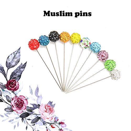 KOOBOOK 30Pcs/Set Muslim Hijab Scarf Pin Rhinestone Ball Pendant Pins Brooch Straight Head Pin For Women - Image 4