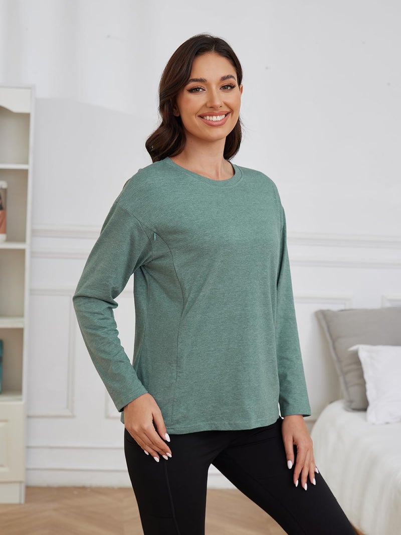 Ecavus Women’s Zip Maternity Nursing Tops for Breastfeeding Long Sleeves Casual Nursing Shirts Pregnancy Mama Clothes Heather Green - Image 5