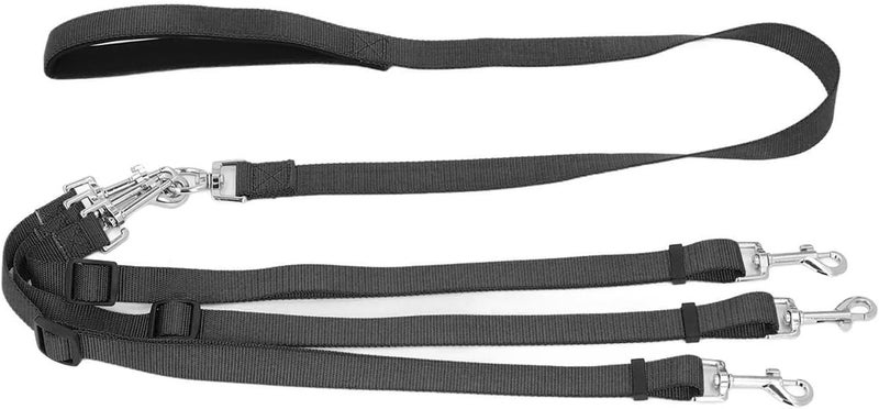 3 Way Dog Leash Multipurpose Nylon Coupler with Adjustable Length, Padded Handle, Blue - Free Design, Detachable for One to Three Dogs, Comfortable Walking and Training (Black) - Image 3