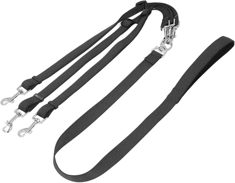 3 Way Dog Leash Multipurpose Nylon Coupler with Adjustable Length, Padded Handle, Blue - Free Design, Detachable for One to Three Dogs, Comfortable Walking and Training (Black) - Image 1