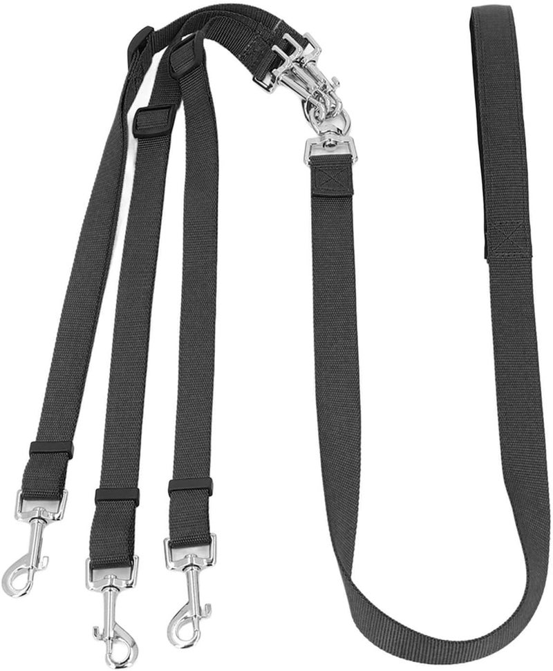3 Way Dog Leash Multipurpose Nylon Coupler with Adjustable Length, Padded Handle, Blue - Free Design, Detachable for One to Three Dogs, Comfortable Walking and Training (Black) - Image 4