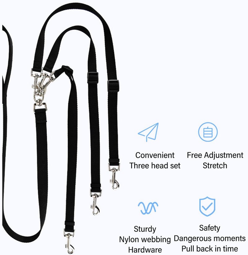 3 Way Dog Leash Multipurpose Nylon Coupler with Adjustable Length, Padded Handle, Blue - Free Design, Detachable for One to Three Dogs, Comfortable Walking and Training (Black) - Image 5