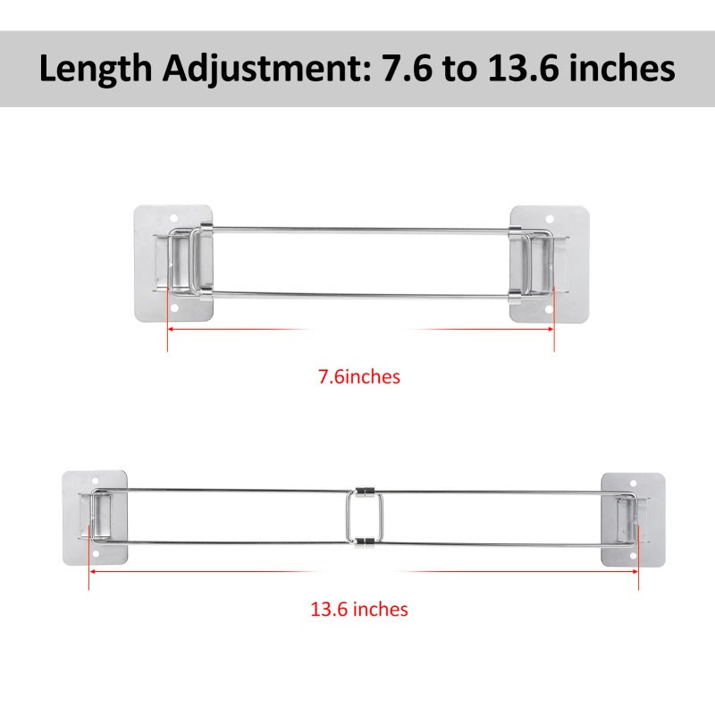 RV Bathroom Corner Storage Bar: 1 Pack Silver Stainless Steel - Adjustable Length 7.6 To 13.6 Inches Rotatable Base Stick On Storage Bar for RV Camper Bathroom Kitchen Corners - Image 2