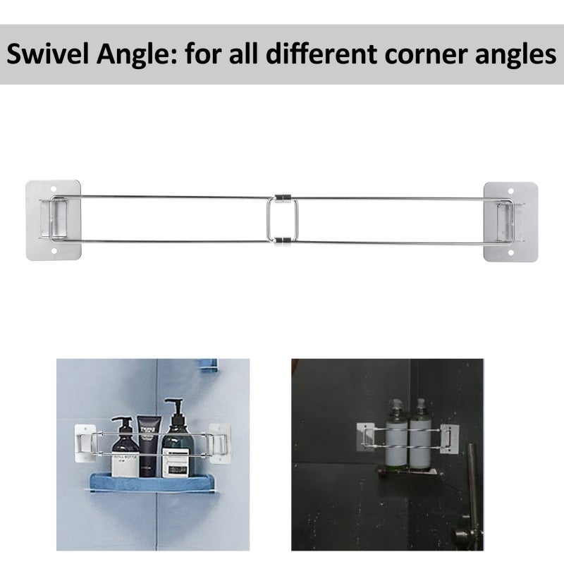 RV Bathroom Corner Storage Bar: 1 Pack Silver Stainless Steel - Adjustable Length 7.6 To 13.6 Inches Rotatable Base Stick On Storage Bar for RV Camper Bathroom Kitchen Corners - Image 4