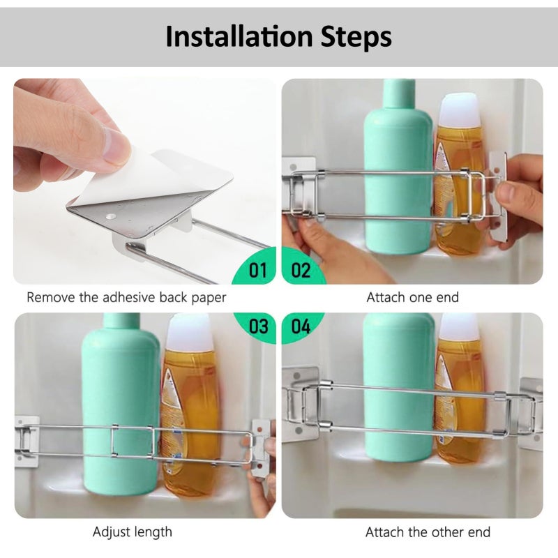 RV Bathroom Corner Storage Bar: 1 Pack Silver Stainless Steel - Adjustable Length 7.6 To 13.6 Inches Rotatable Base Stick On Storage Bar for RV Camper Bathroom Kitchen Corners - Image 5