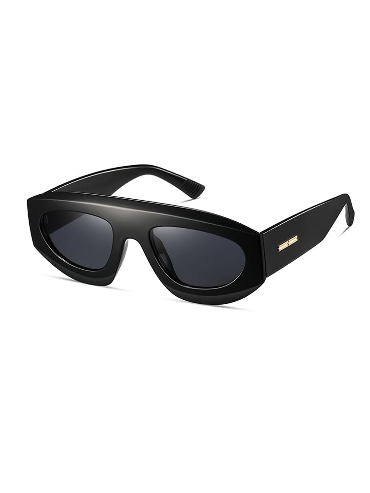 kimorn Retro Aviator Sunglasses Womens Men Trendy Vintage 80s Style Big Square Shield (Black/Gray) - Image 1