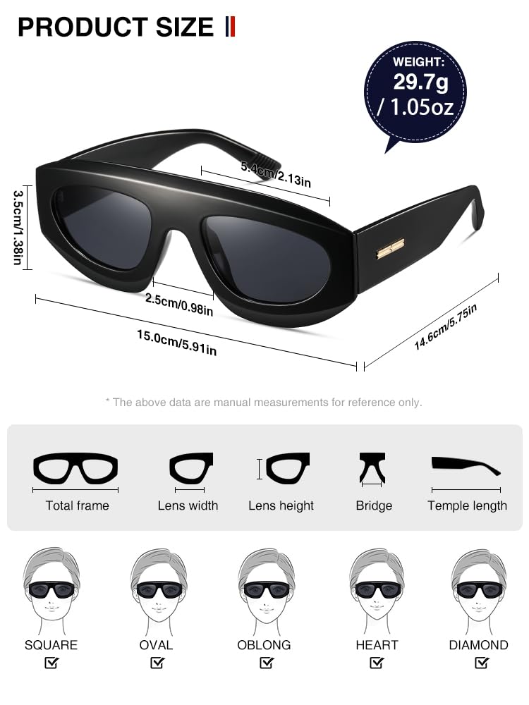 kimorn Retro Aviator Sunglasses Womens Men Trendy Vintage 80s Style Big Square Shield (Black/Gray) - Image 3
