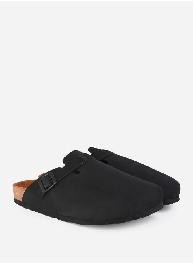 Styli Suede Clogs with Buckle Detail