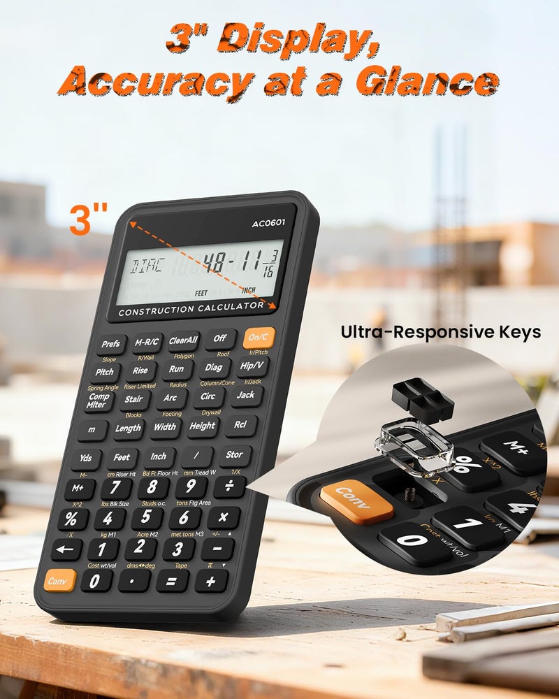 ROATEE Construction Calculator Industrial & Scientific ROATEE Engineering Calculator for Contractor, Concrete Pocket Feet-inch-Fraction Calculators Carpenter, Estimator, Builder, Framer, Remodeler, Renovator - Image 3