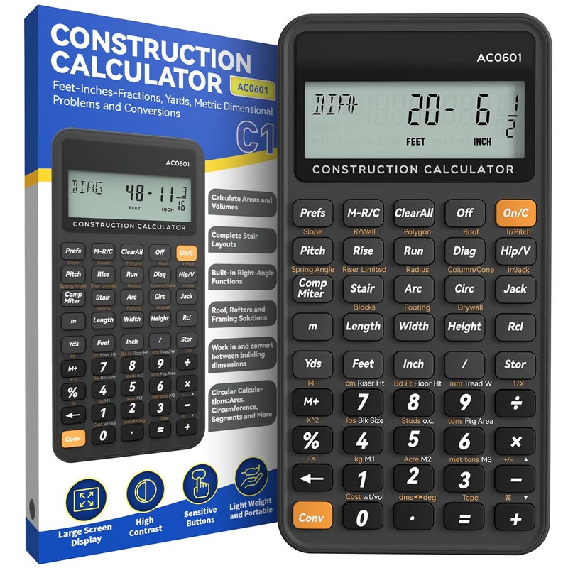 ROATEE Construction Calculator Industrial & Scientific ROATEE Engineering Calculator for Contractor, Concrete Pocket Feet-inch-Fraction Calculators Carpenter, Estimator, Builder, Framer, Remodeler, Renovator - Image 1