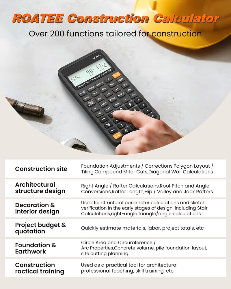 ROATEE Construction Calculator Industrial & Scientific ROATEE Engineering Calculator for Contractor, Concrete Pocket Feet-inch-Fraction Calculators Carpenter, Estimator, Builder, Framer, Remodeler, Renovator - Image 2