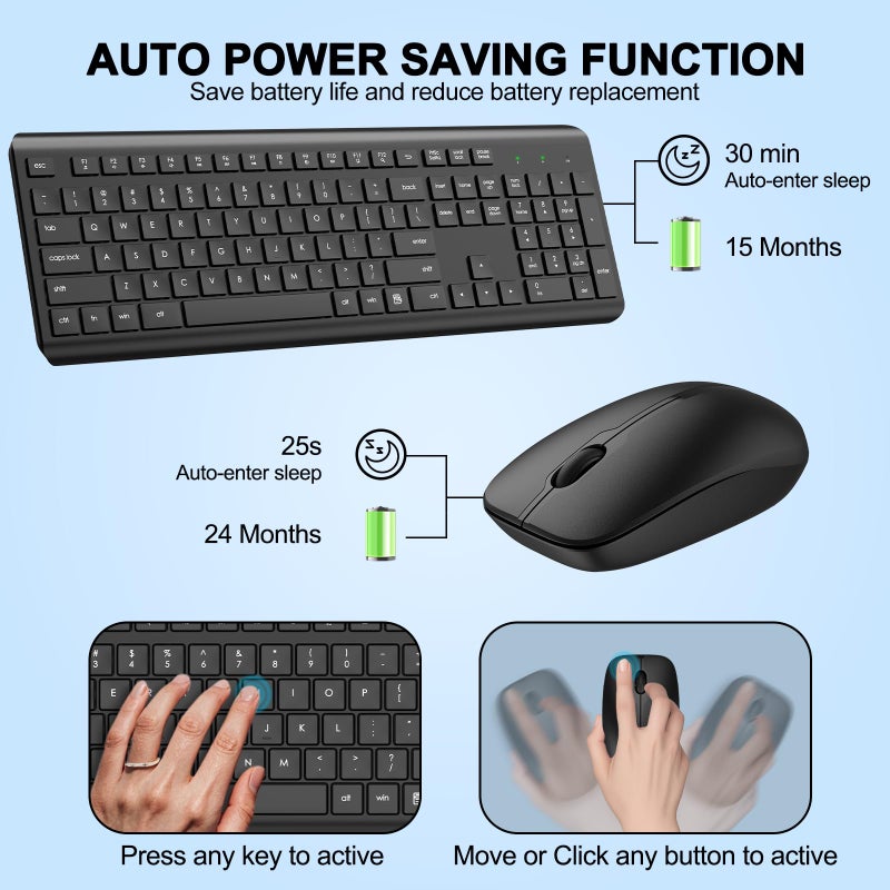 EDJO Wireless Keyboard and Mouse Combo, Full Size Silent Ergonomic Keyboard and Mouse, Long Battery Life, Optical Mouse, 2.4G Lag-Free Cordless Mice Keyboard for Computer, Mac, Laptop, PC, Windows - Image 3